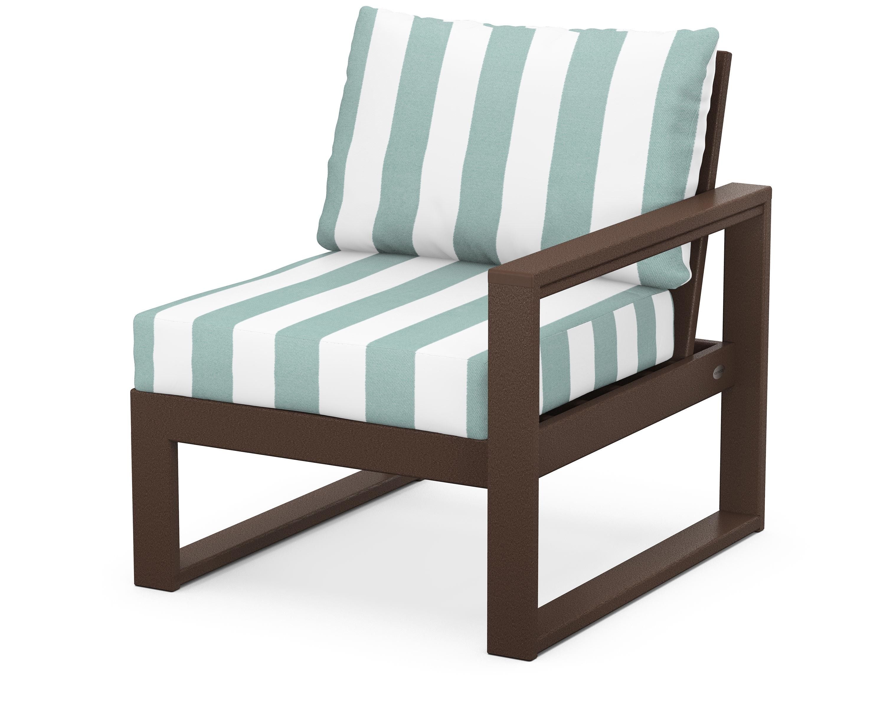 POLYWOOD® EDGE Modular Right Arm Chair in Mahogany / Cabana Stripe Glacier Spa