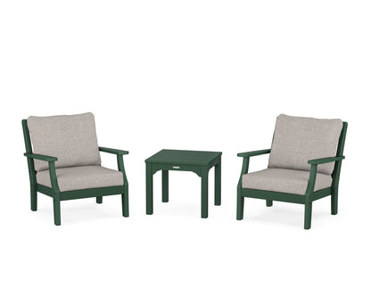 Martha Stewart by POLYWOOD® Chinoiserie 3-Piece Deep Seating Set in Green / Weathered Tweed