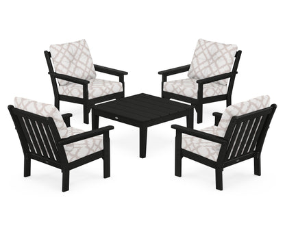 POLYWOOD® Vineyard 5-Piece Deep Seating Conversation Set in Black / Trellis Dune Burlap