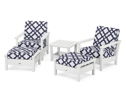 POLYWOOD® Harbour 5-Piece Deep Seating Chair Set in White / Trellis Navy