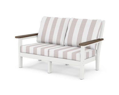 POLYWOOD® Chippendale Deep Seating Loveseat in White / Kona / Cabana Stripe Dune Burlap