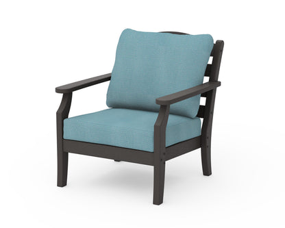 Draper James™ by  POLYWOOD® Savannah Deep Seating Chair in Vintage Coffee / Lattice Sky Blue