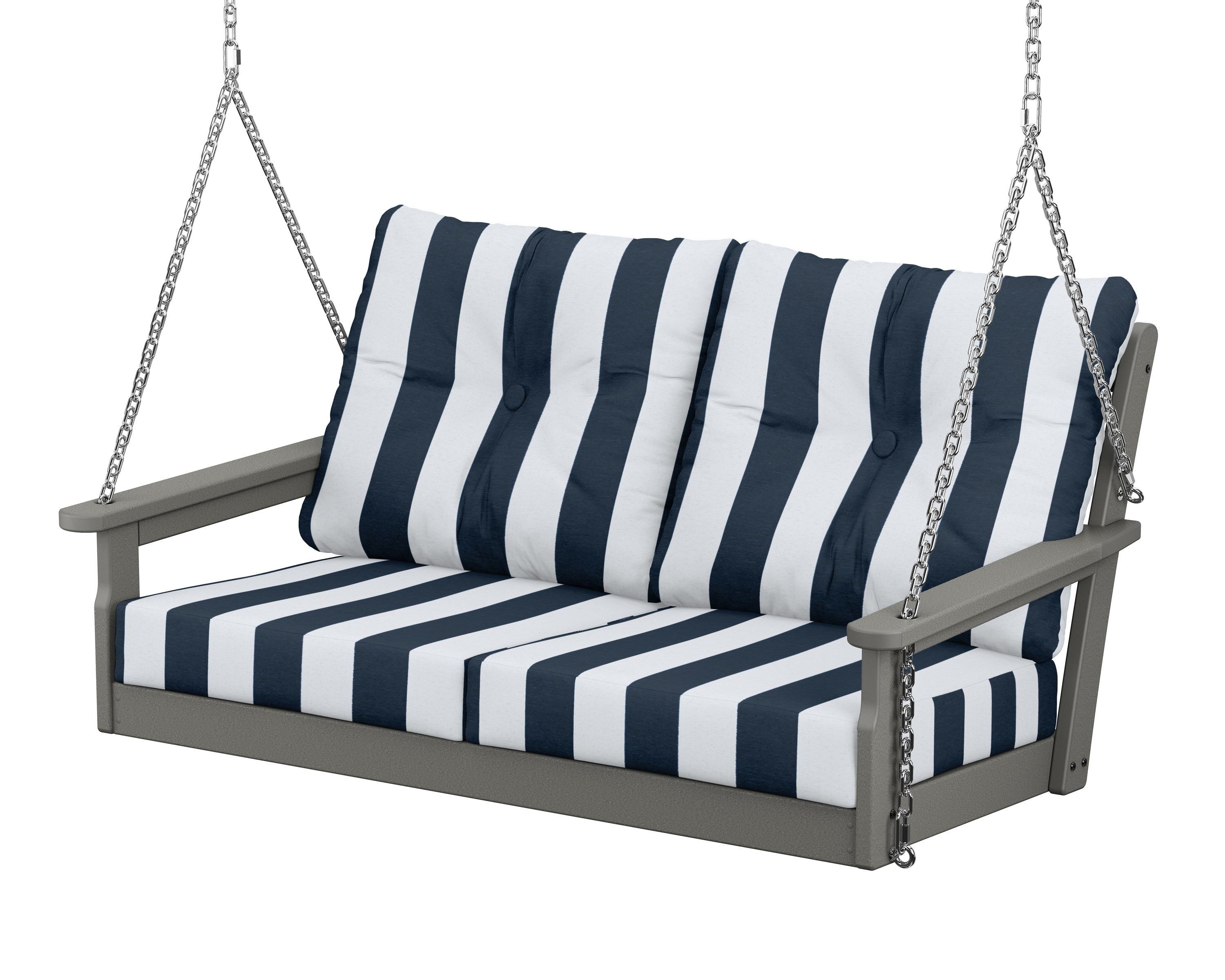 POLYWOOD® Vineyard Deep Seating Swing in Slate Grey / Cabana Stripe Marine Indigo