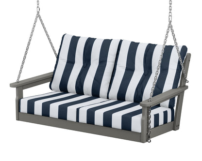 POLYWOOD® Vineyard Deep Seating Swing in Slate Grey / Cabana Stripe Marine Indigo