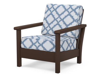 POLYWOOD® Harbour Deep Seating Chair in Mahogany / Trellis Sky Blue