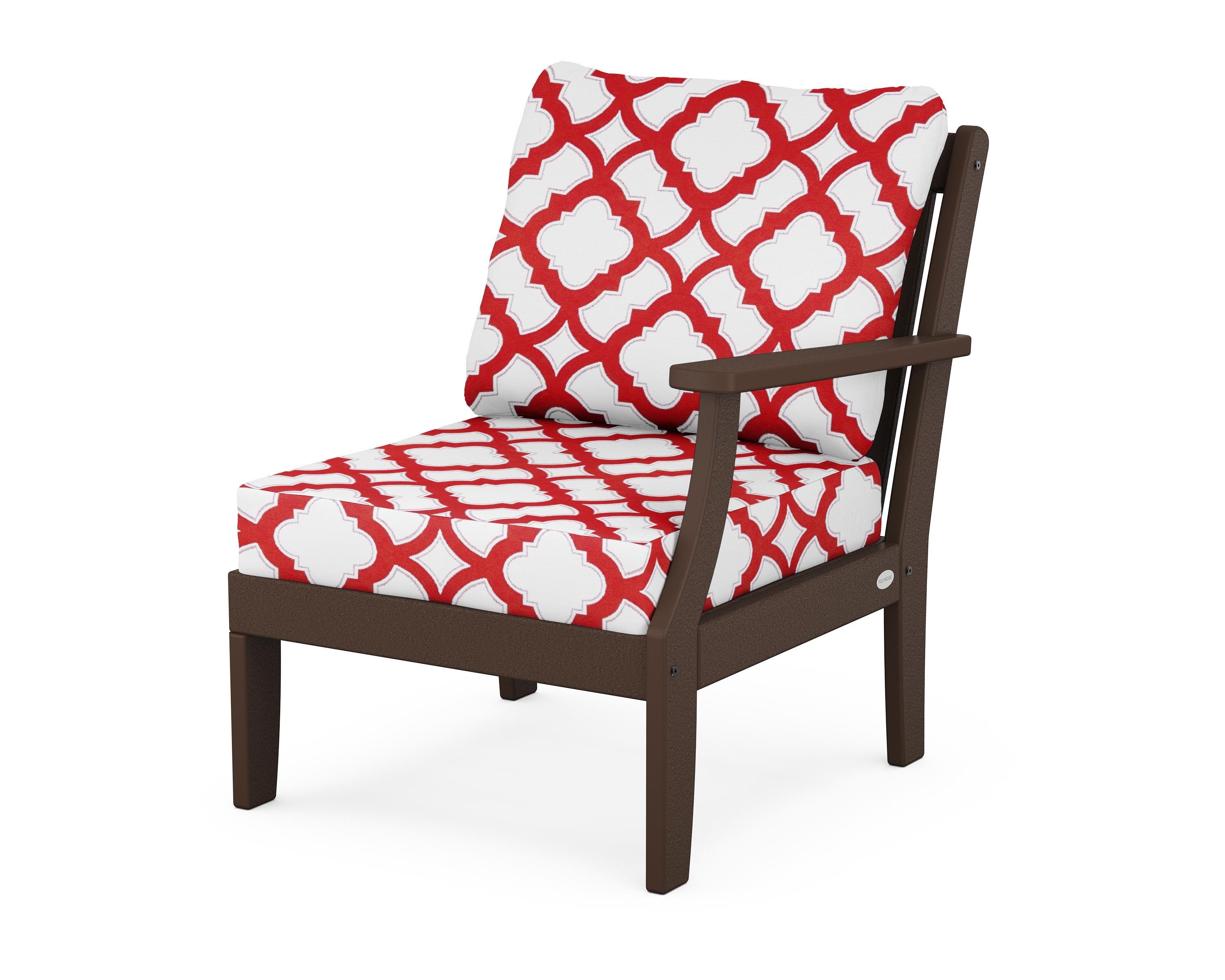 POLYWOOD® Braxton Modular Right Arm Chair in Mahogany / Trellis Crimson