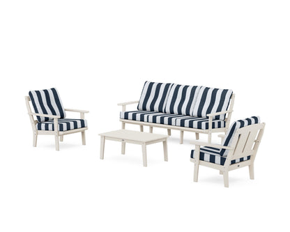 POLYWOOD® Mission 4-Piece Deep Seating Set with Sofa in Sand / Cabana Stripe Marine Indigo