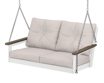 POLYWOOD® Vineyard Deep Seating Swing in White / Kona / Dune Burlap