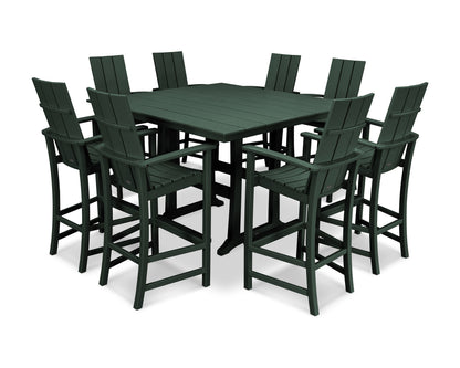 POLYWOOD® Modern Adirondack 9-Piece Farmhouse Trestle Bar Set in Green
