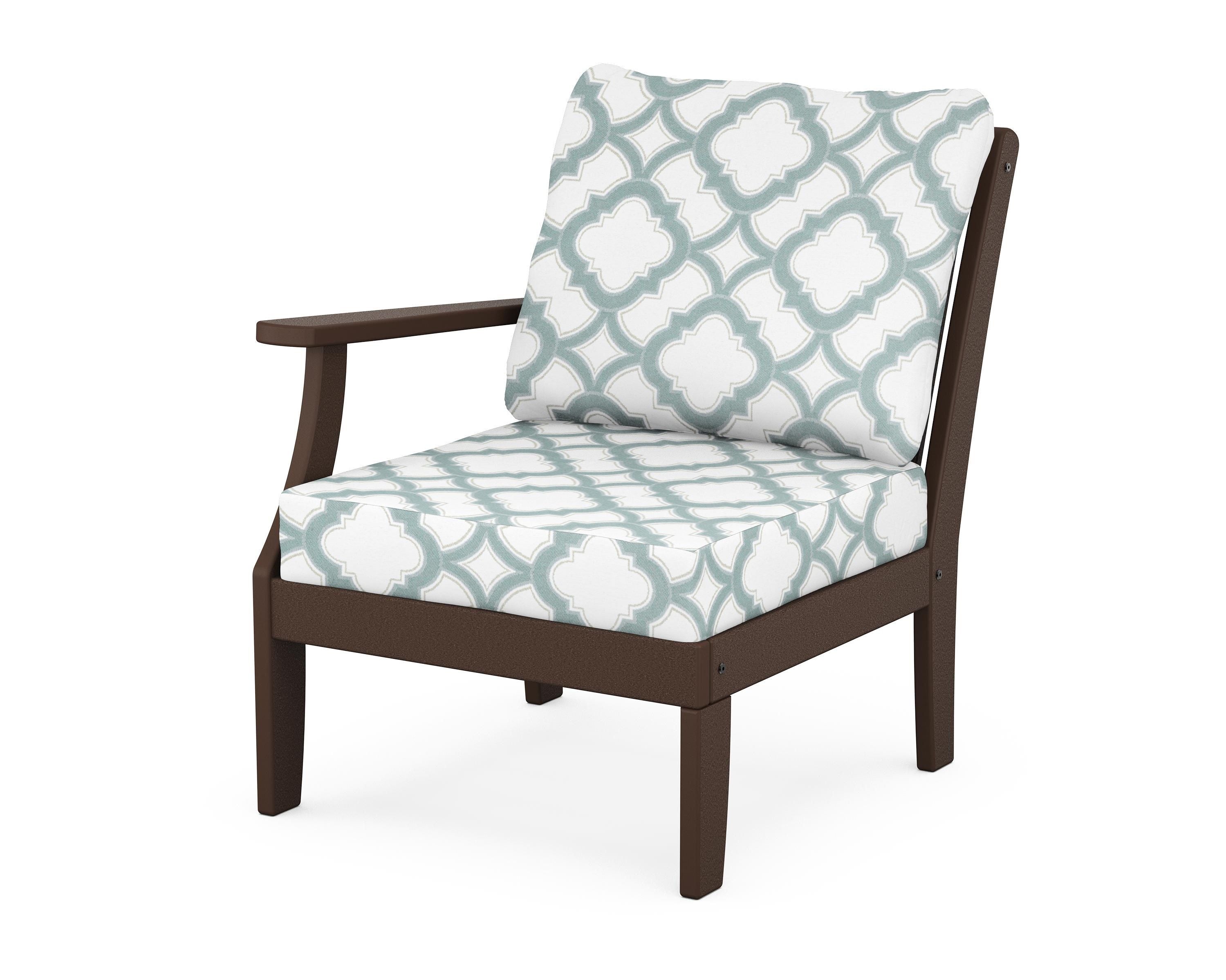 POLYWOOD® Braxton Modular Left Arm Chair in Mahogany / Trellis Glacier Spa