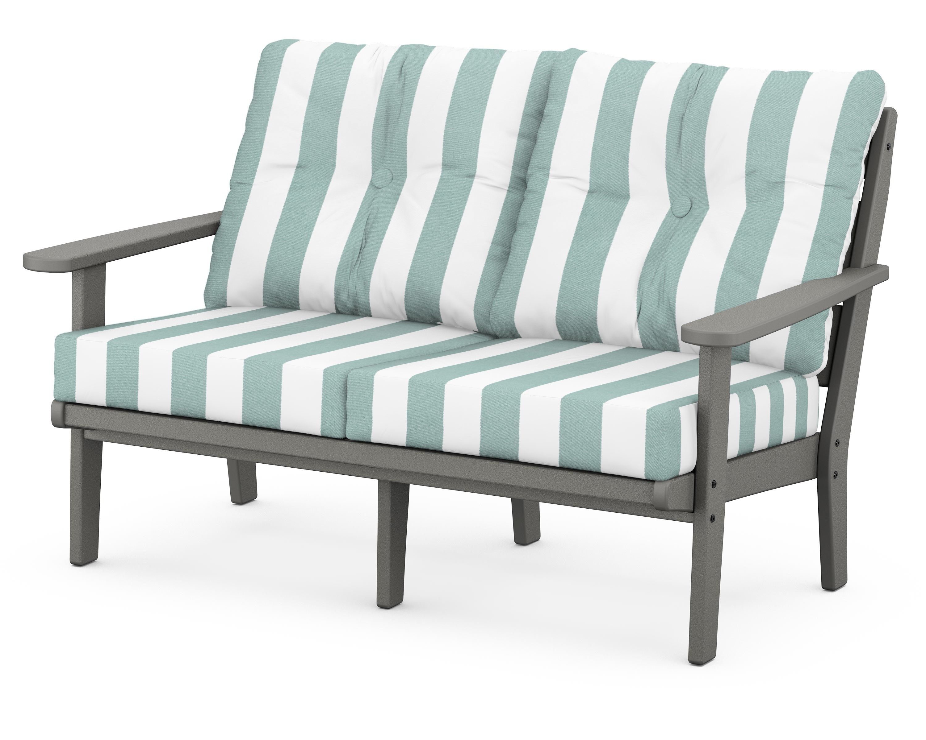 POLYWOOD® Lakeside Deep Seating Loveseat in Slate Grey / Cabana Stripe Glacier Spa