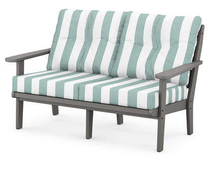 POLYWOOD® Lakeside Deep Seating Loveseat in Slate Grey / Cabana Stripe Glacier Spa