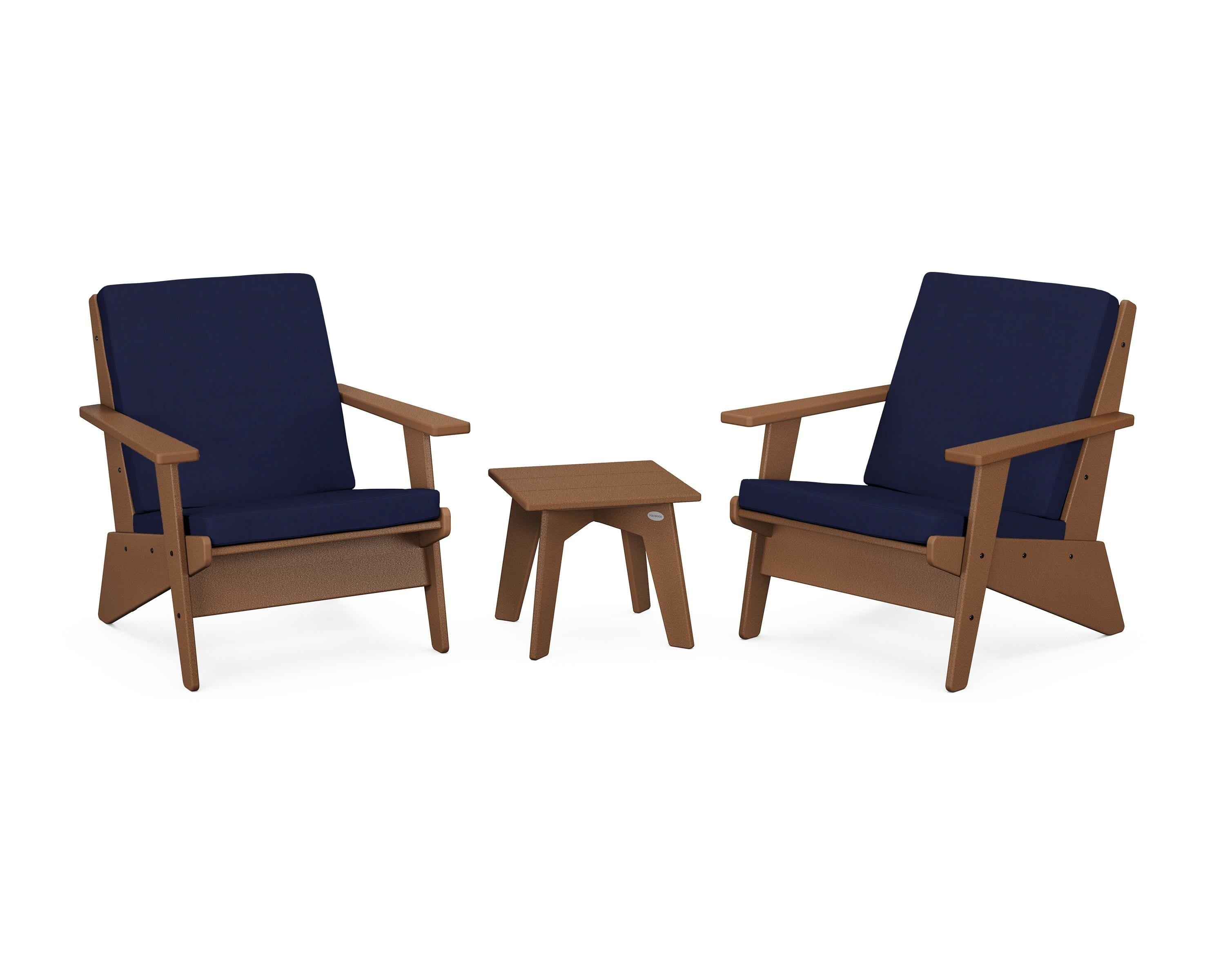 POLYWOOD® Riviera Modern Lounge 3-Piece Set in Teak / Navy