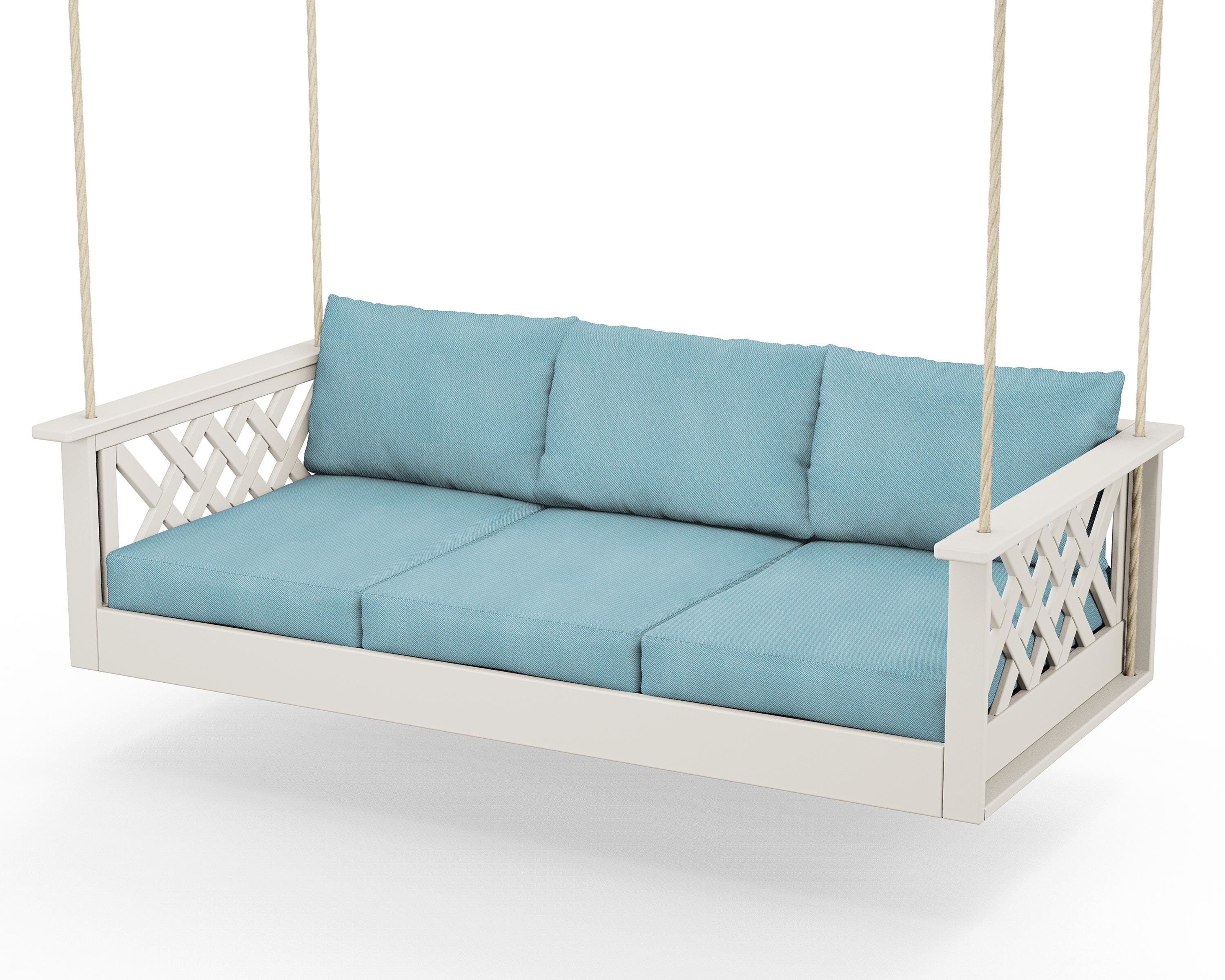 Country Living Wovendale Daybed Swing in Sand / Lattice Sky Blue