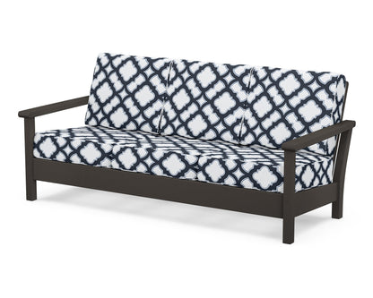 POLYWOOD® Harbour Deep Seating Sofa in Vintage Coffee / Trellis Marine Indigo