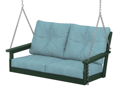 POLYWOOD® Vineyard Deep Seating Swing in Green / Lattice Sky Blue