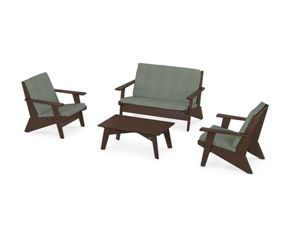 POLYWOOD® Riviera Modern Lounge 4-Piece Set in Mahogany / Cast Sage