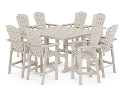 POLYWOOD® Nautical Curveback Adirondack 9-Piece Trestle Bar Set in Sand