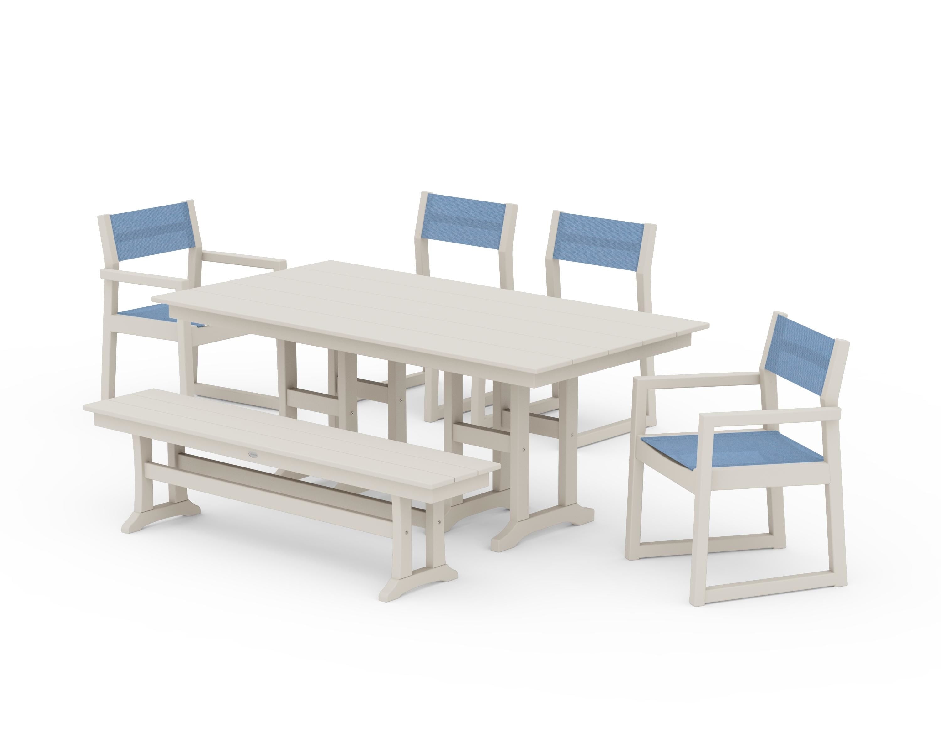 POLYWOOD® EDGE Sling 6-Piece Farmhouse Dining Set in Sand / Poolside Sling