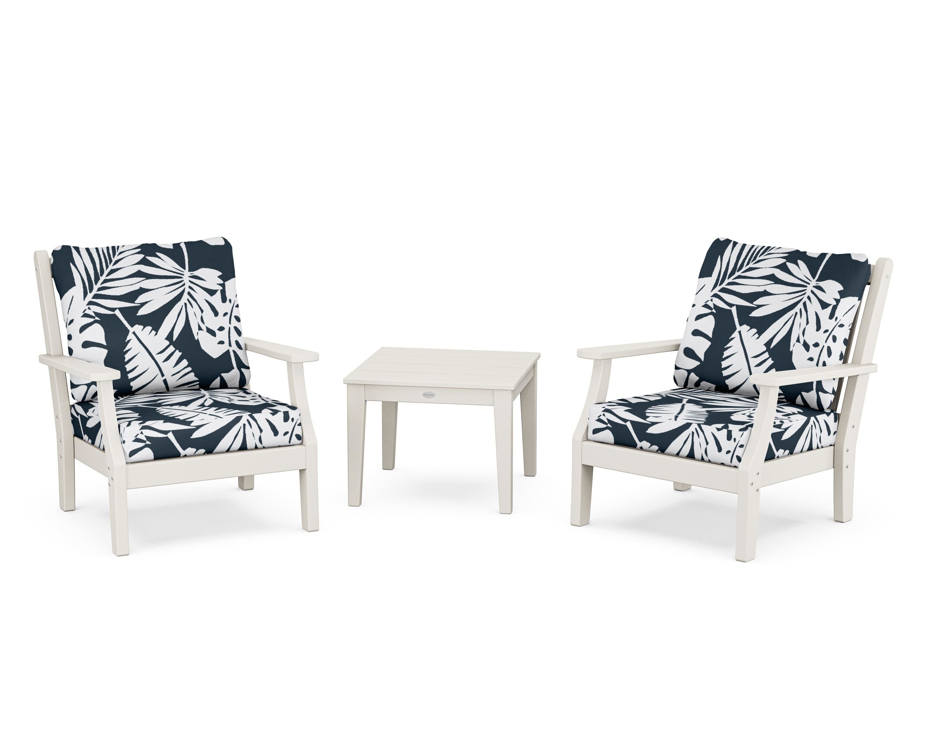 Country Living Wovendale 3-Piece Deep Seating Set in Sand / Leaf Marine Indigo
