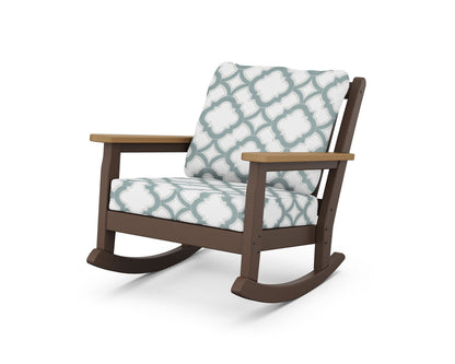 POLYWOOD® Chippendale Deep Seating Rocking Chair in Mahogany / Natural / Trellis Glacier Spa