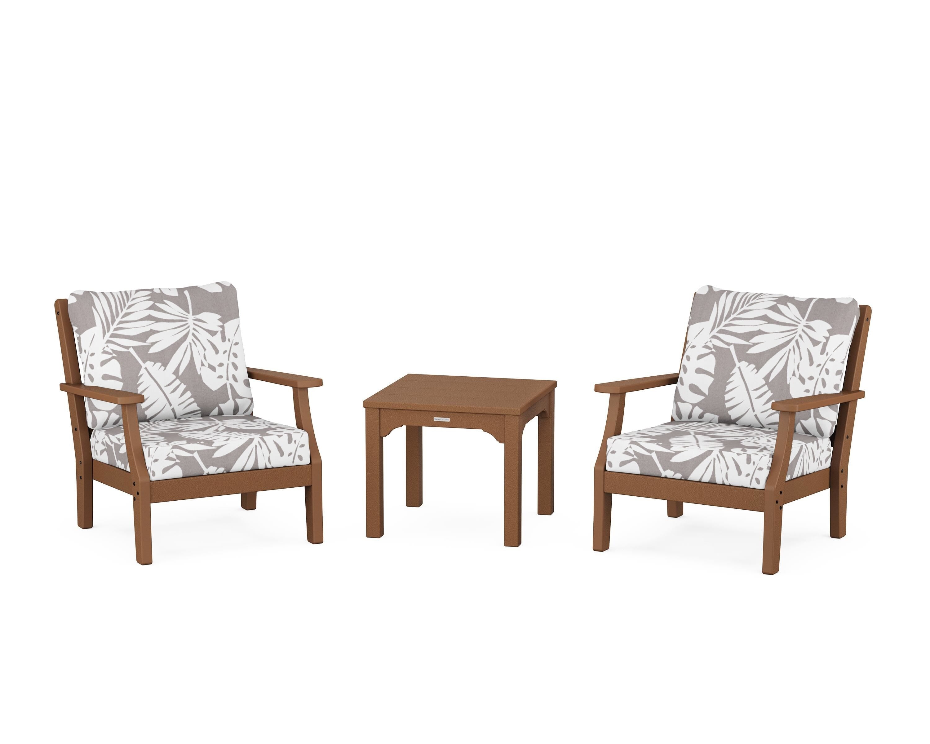 Martha Stewart by POLYWOOD® Chinoiserie 3-Piece Deep Seating Set in Teak / Leaf Grey Mist