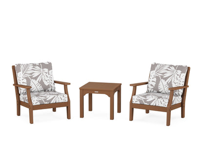 Martha Stewart by POLYWOOD® Chinoiserie 3-Piece Deep Seating Set in Teak / Leaf Grey Mist