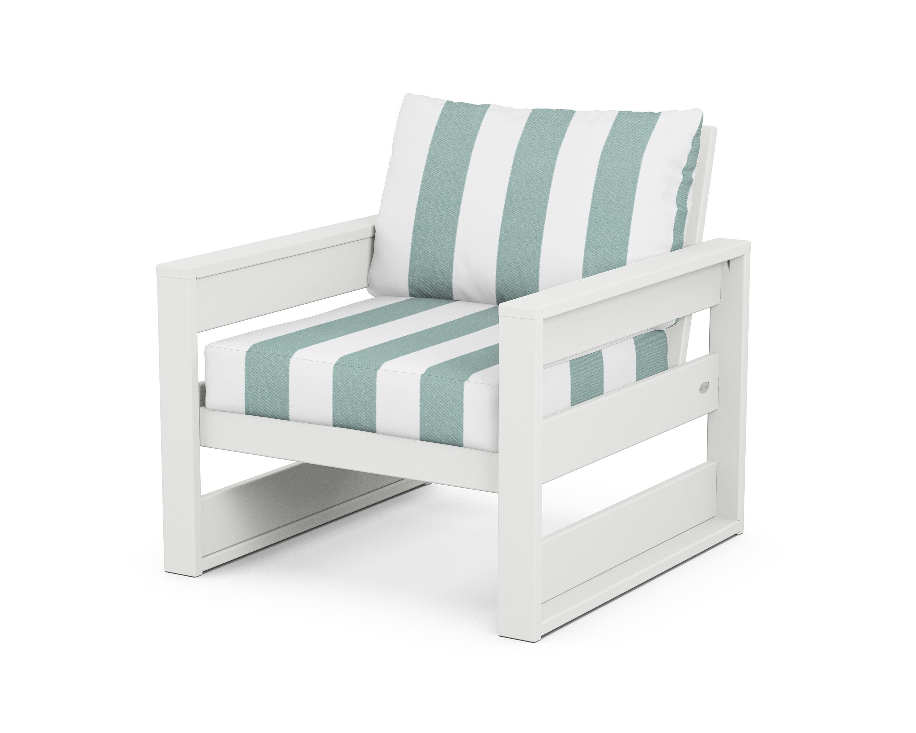 POLYWOOD® Westport Club Chair in White / Cabana Stripe Glacier Spa