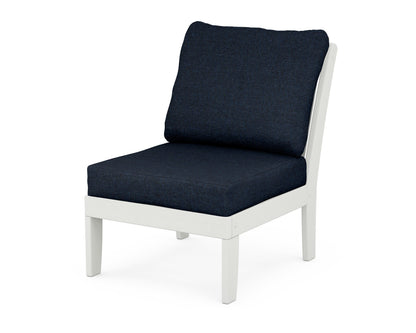 POLYWOOD® Braxton Modular Armless Chair in Vintage White / Marine Indigo