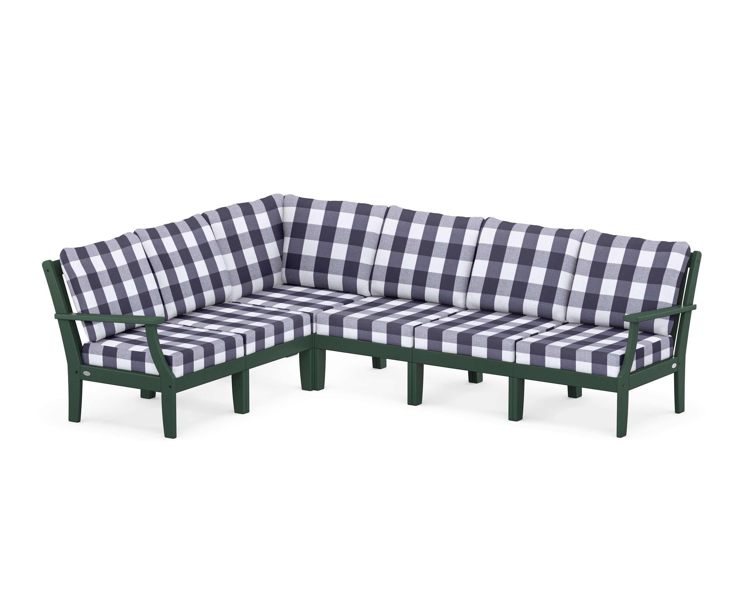 POLYWOOD® Braxton Modular 6-Piece Deep Seating Set in Green / Buffalo Plaid Navy