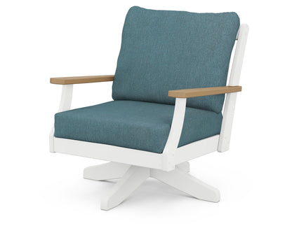 POLYWOOD® Braxton Deep Seating Swivel Chair in White / Natural / Ocean Teal