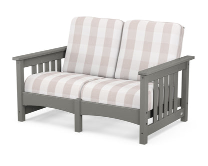 POLYWOOD® Club Mission Loveseat in Slate Grey / Buffalo Plaid Dune Burlap