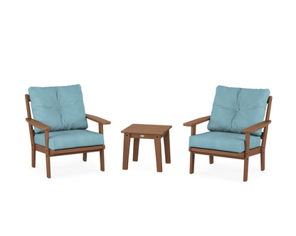 POLYWOOD® Prairie 3-Piece Deep Seating Set in Teak / Lattice Sky Blue