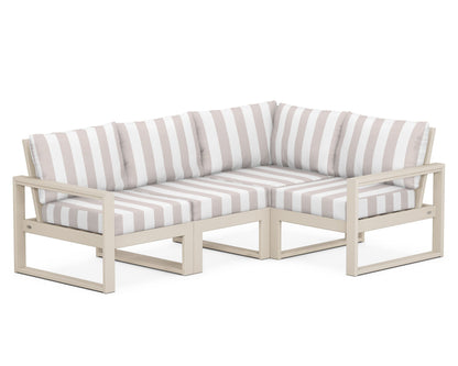 POLYWOOD® EDGE 4-Piece Modular Deep Seating Set in Sand / Cabana Stripe Dune Burlap