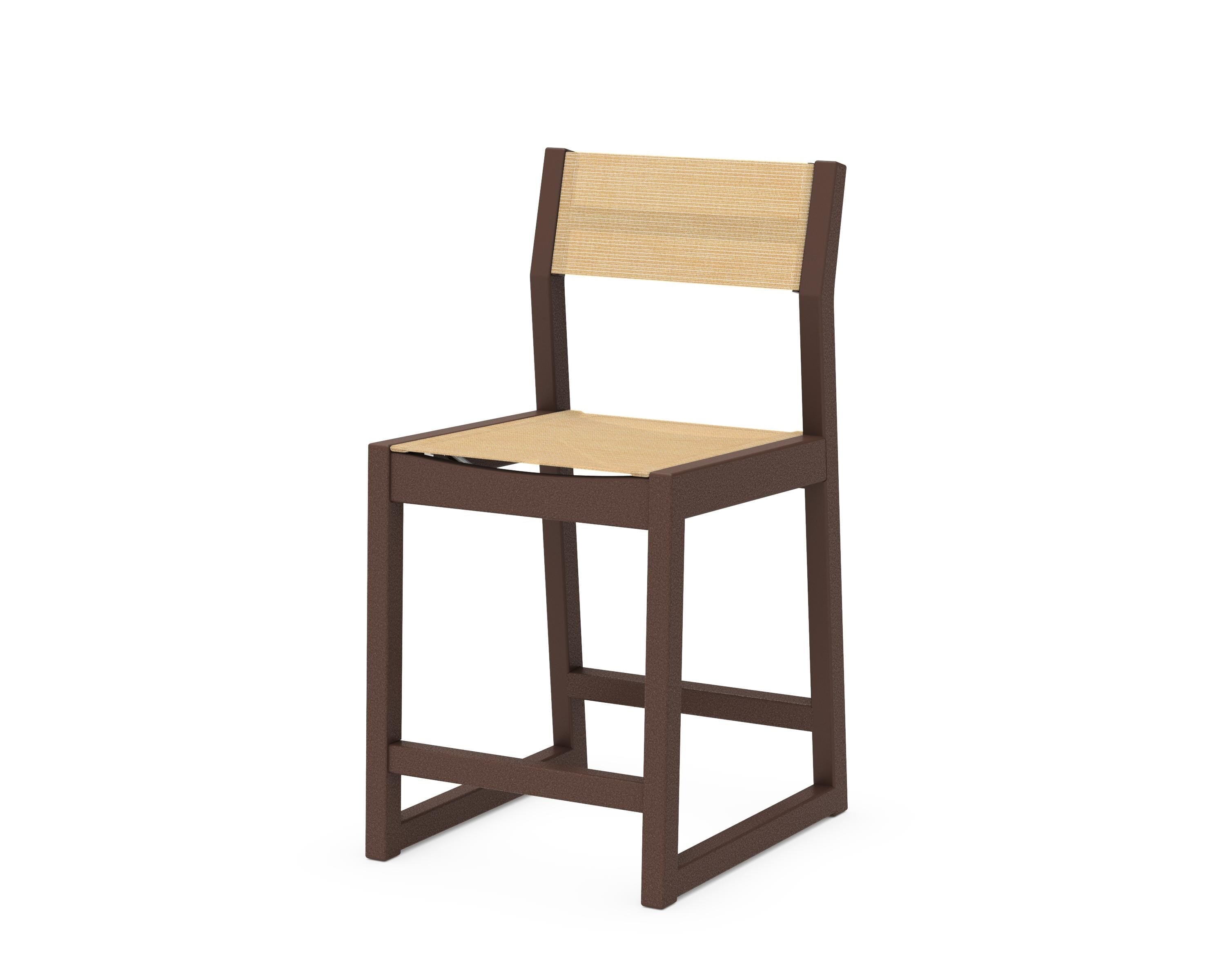 POLYWOOD® EDGE Sling Counter Side Chair in Mahogany / Dupioni Apricot Sling