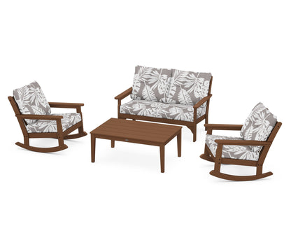 POLYWOOD® Vineyard 4-Piece Deep Seating Rocking Chair Set in Teak / Leaf Grey Mist