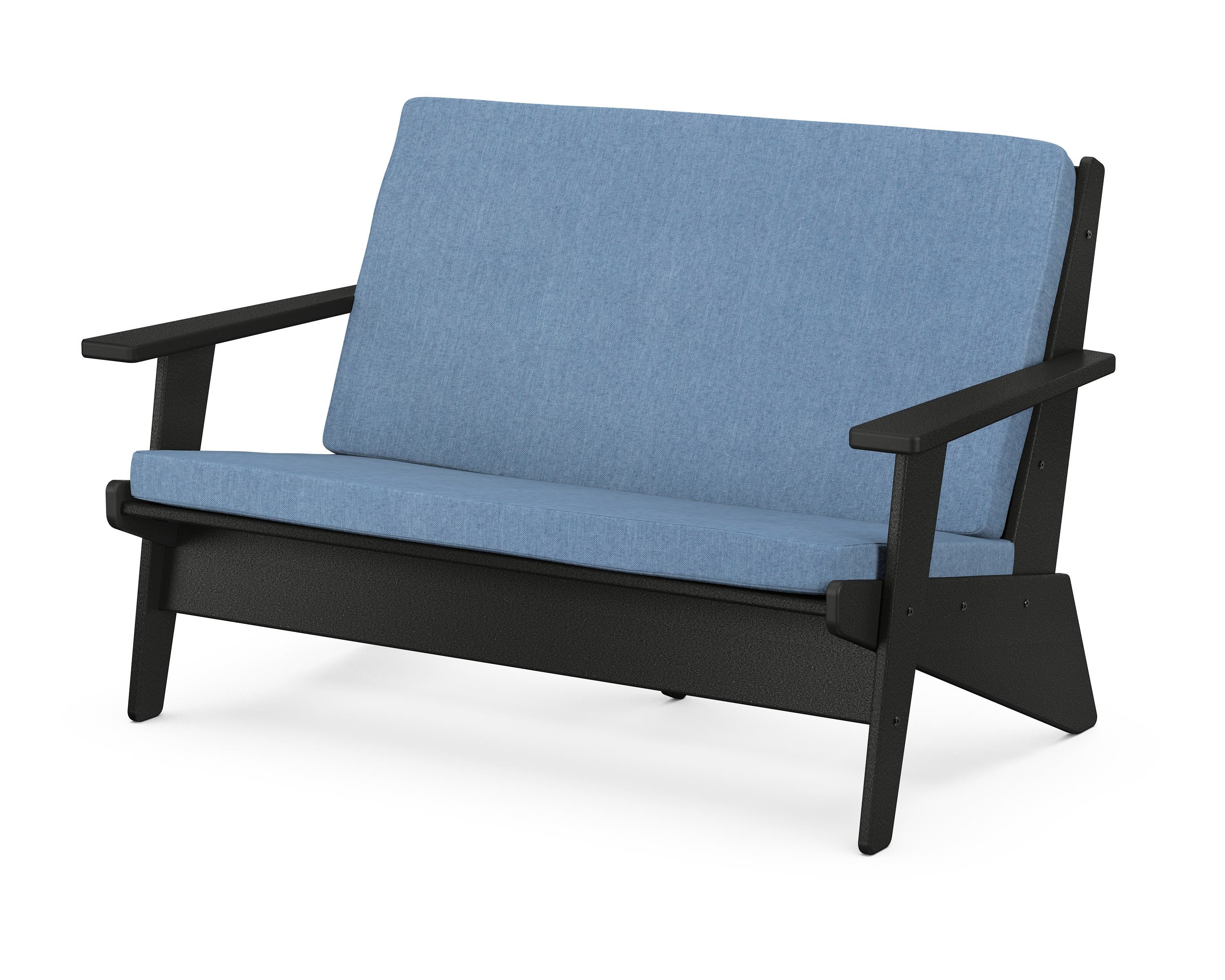 POLYWOOD® Riviera Modern Lounge Loveseat in Black / Sky Blue