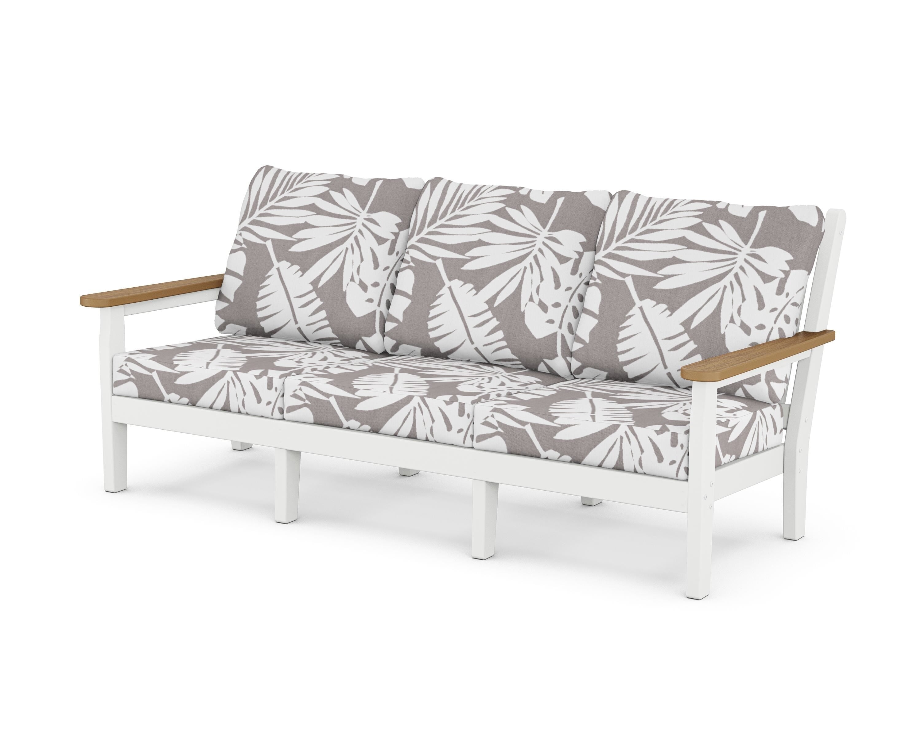 POLYWOOD® Chippendale Deep Seating Sofa in White / Natural / Leaf Grey Mist