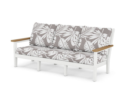 POLYWOOD® Chippendale Deep Seating Sofa in White / Natural / Leaf Grey Mist
