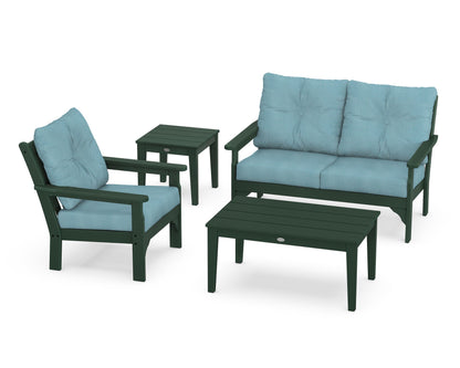 POLYWOOD® Vineyard 4-Piece Deep Seating Set in Green / Lattice Sky Blue