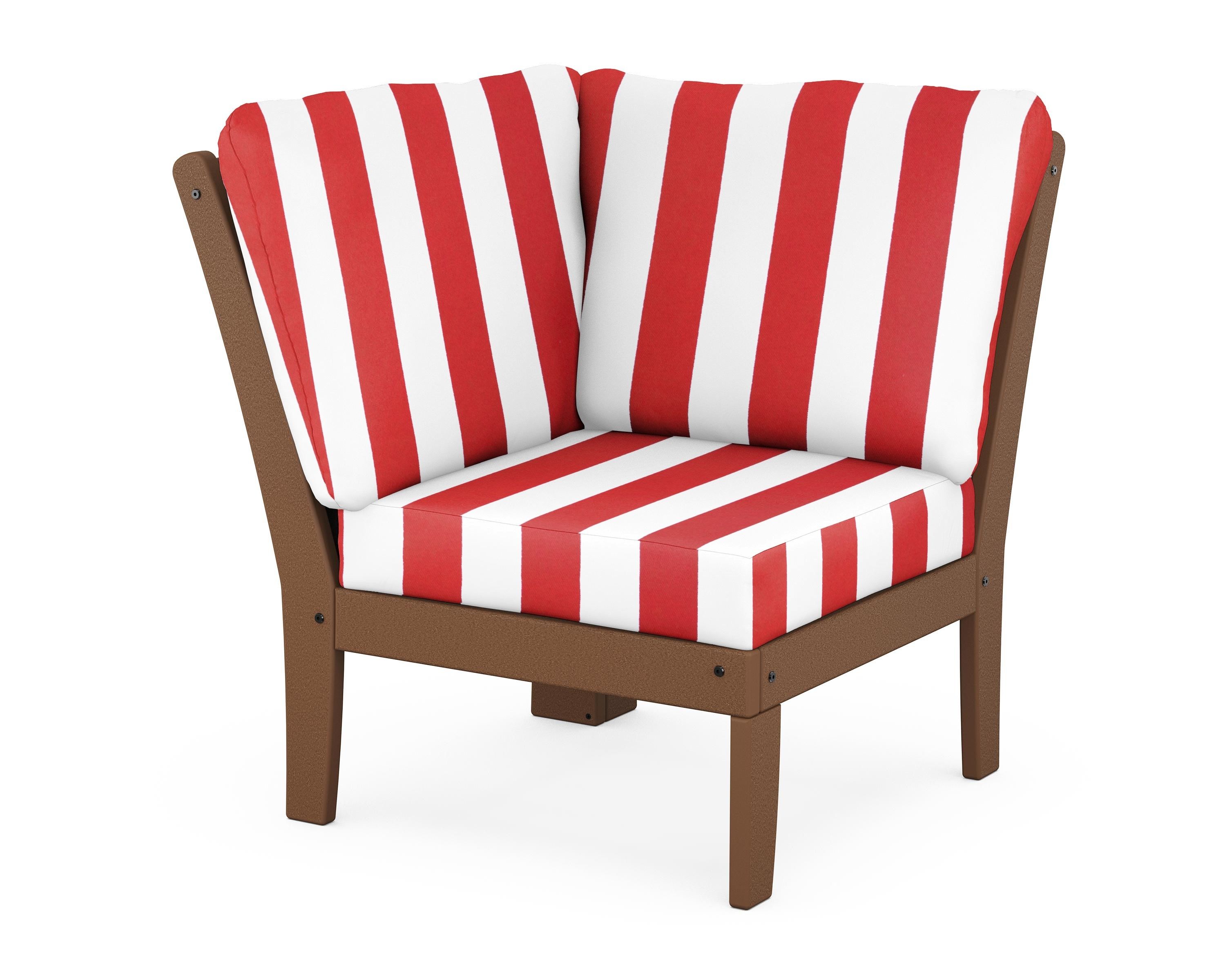 POLYWOOD® Braxton Modular Corner Chair in Teak / Cabana Stripe Crimson