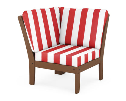 POLYWOOD® Braxton Modular Corner Chair in Teak / Cabana Stripe Crimson