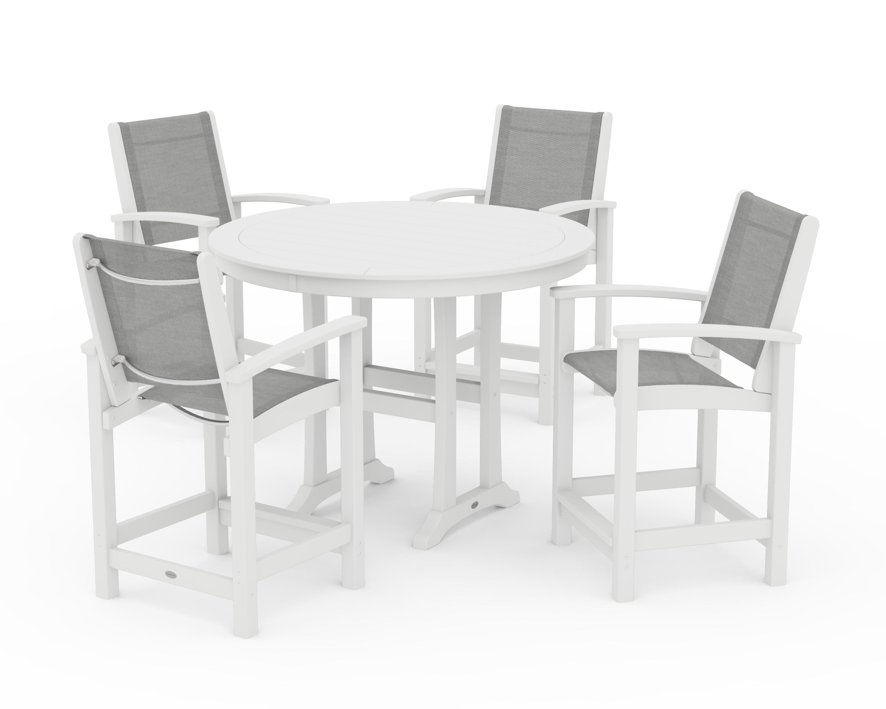 POLYWOOD® Coastal 5-Piece Counter Set in White / Metallic Sling