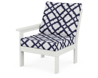 POLYWOOD® Vineyard Modular Left Arm Chair in Vintage White / Trellis Navy