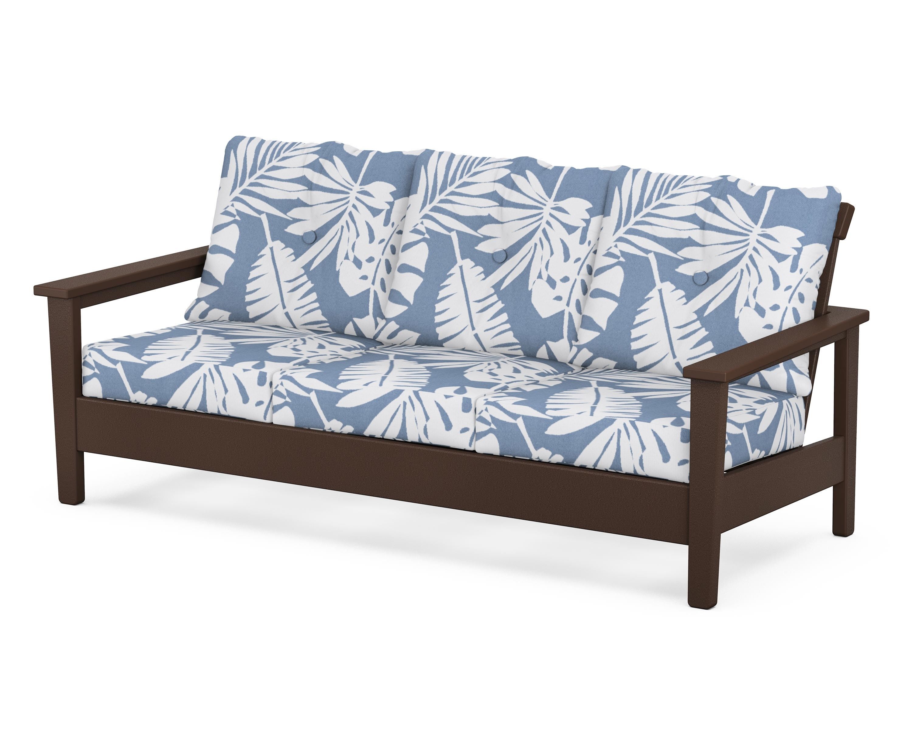 POLYWOOD® Prescott Deep Seating Sofa in Mahogany / Leaf Sky Blue