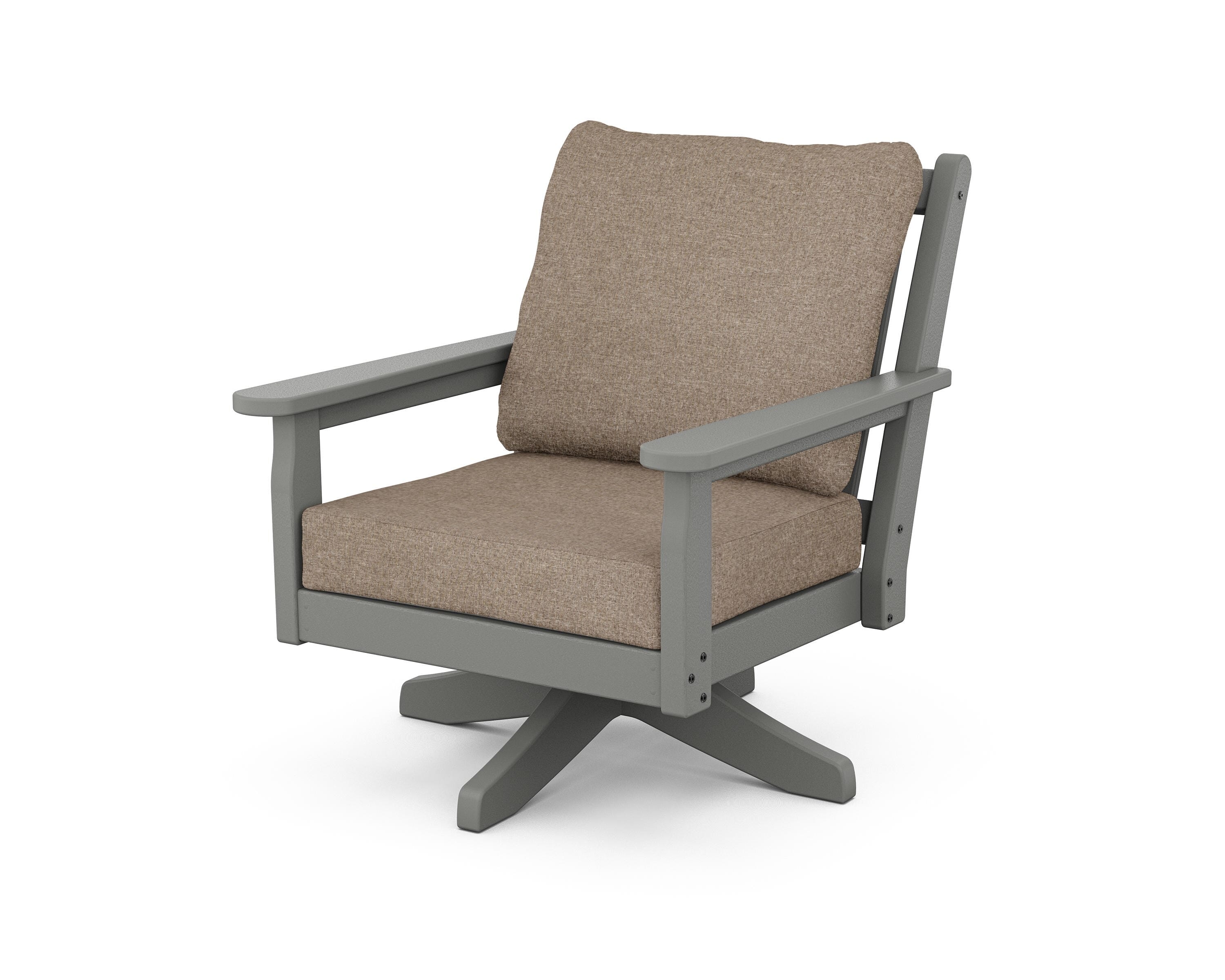 POLYWOOD® Chippendale Deep Seating Swivel Chair in Slate Grey / Spiced Burlap