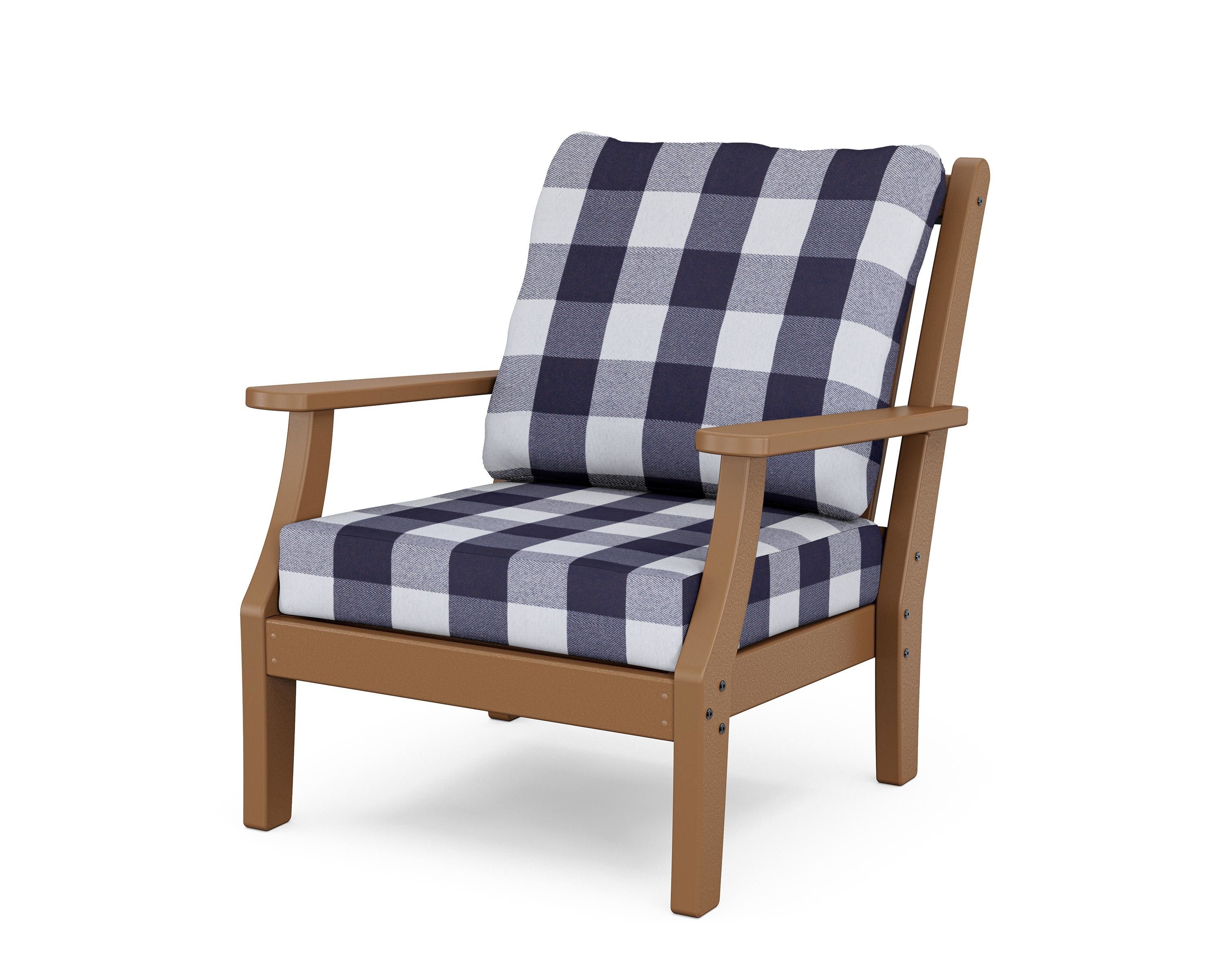 Country Living Wovendale Deep Seating Chair in Teak / Buffalo Plaid Navy