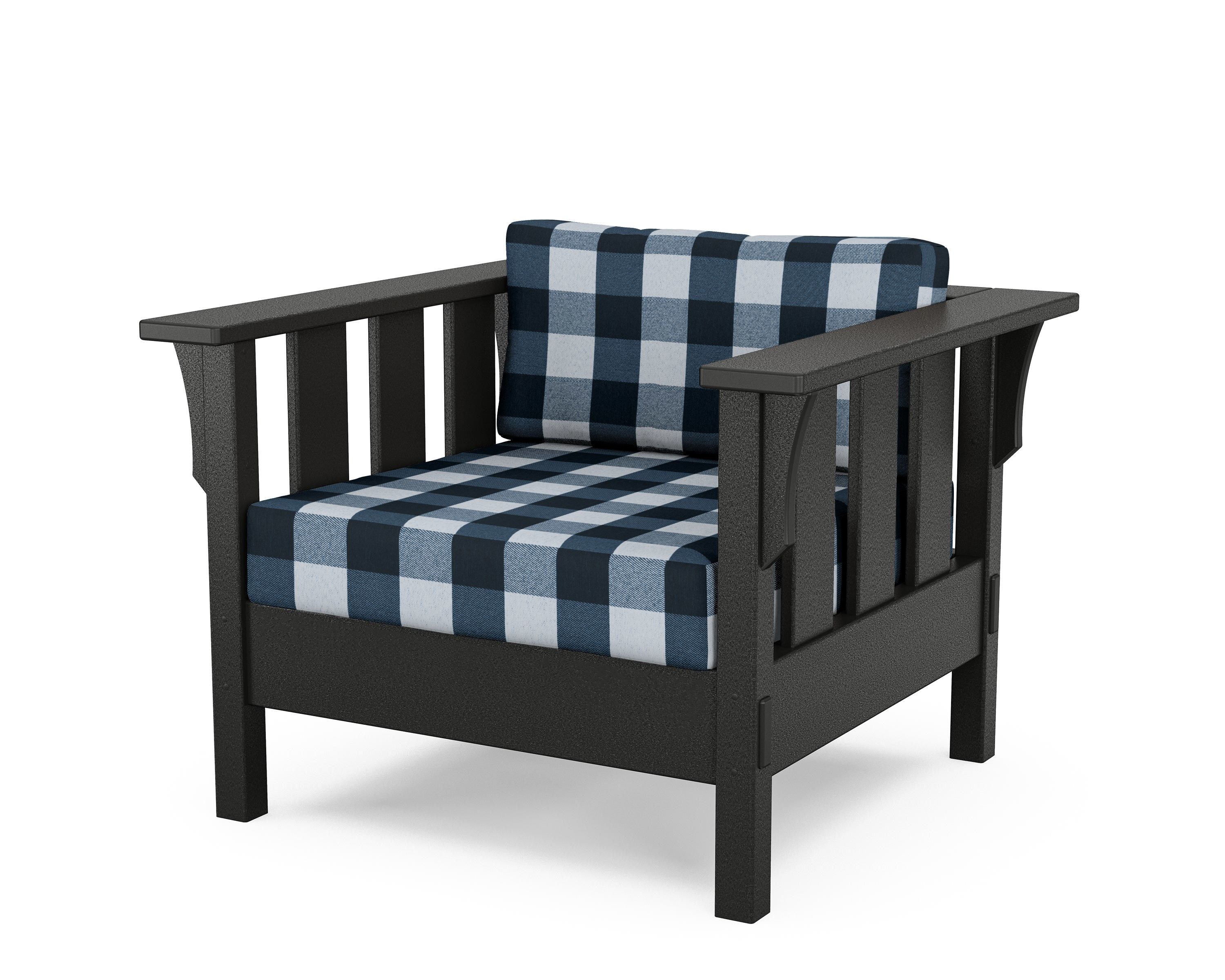 Martha Stewart by POLYWOOD® Acadia Deep Seating Chair in Black / Buffalo Plaid Marine Indigo