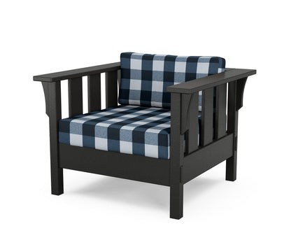 Martha Stewart by POLYWOOD® Acadia Deep Seating Chair in Black / Buffalo Plaid Marine Indigo