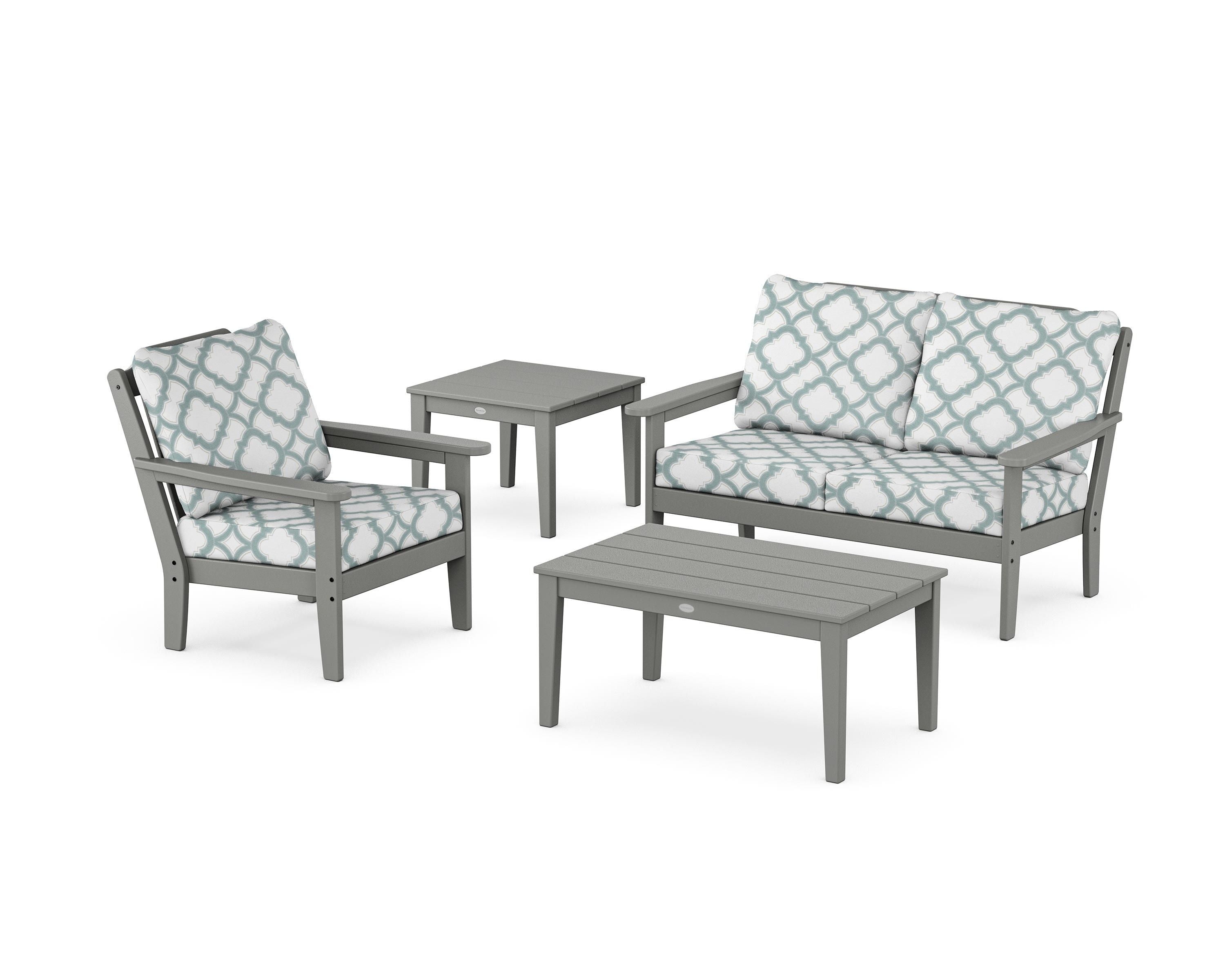 Country Living Wovendale 4-Piece Deep Seating Set in Slate Grey / Trellis Glacier Spa
